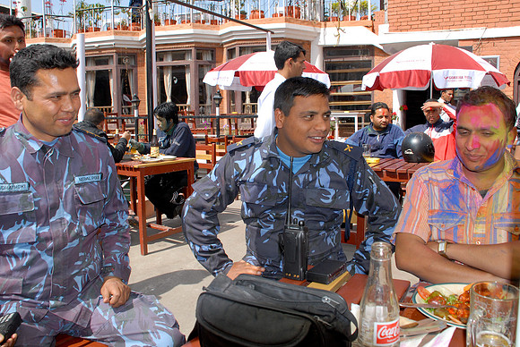 Nepalese police enjoying Holi with friends from Nepal media