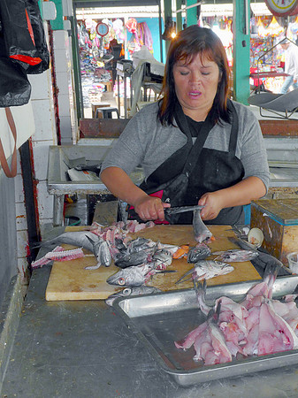 Filleting fish in fish market