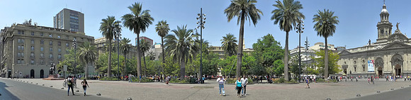 Central plaza in Santiago (Basillica is on right edge)