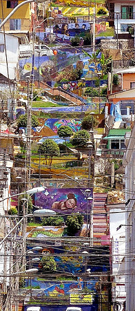Painted steps and walls going up Coquimbo hillside