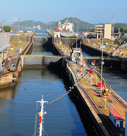 Entering first chamber of Miraflores Lock