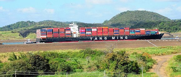 Container ship in new locks (parellel to Miraflores Locks)