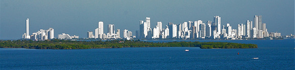 Cartagena from the sea - old city is on far right