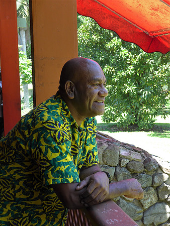 Suva resident wearing typical Fijian shirt