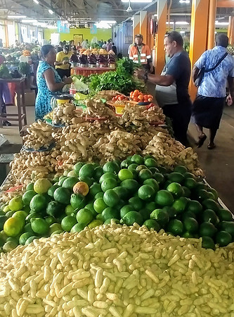 Peanuts, limes and other produce in Suva market