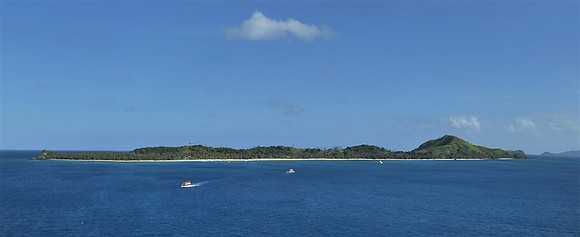Approaching Dravuni island in Fijian waters of south Pacific