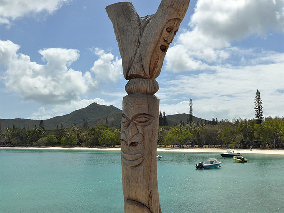 Carving at local wharf on Ile de Pines