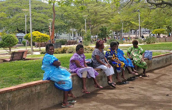 Local women in Place des Cocotiers "Coconut Tree Square" in central Noumea