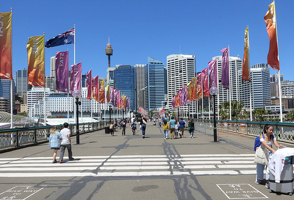 Pyrmont Street Bridge swings open to allow large vessels to pass through Darling Harbour