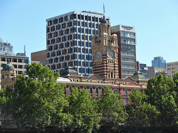 View of clock tower at Flinders Street Railway Station