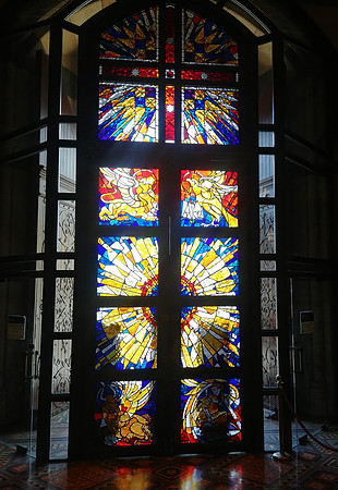 Stained glass entry doors at Melbourne Cathedral