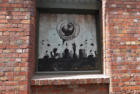 Melbourne Crust pizza shop in small brick laneway shop